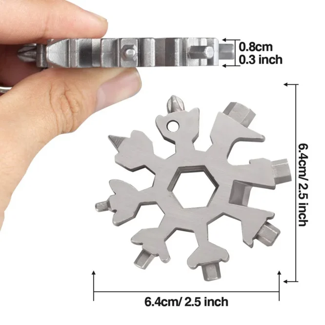 Universal 18-in-1 Snowflake Tool – Stainless Steel EDC Wrench for Travel, Camping & Repairs - Image 3