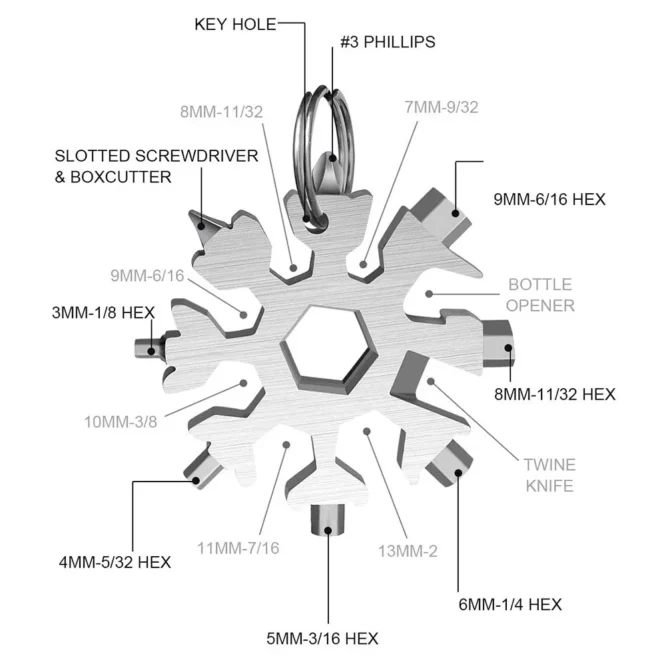 Universal 18-in-1 Snowflake Tool – Stainless Steel EDC Wrench for Travel, Camping & Repairs - Image 5