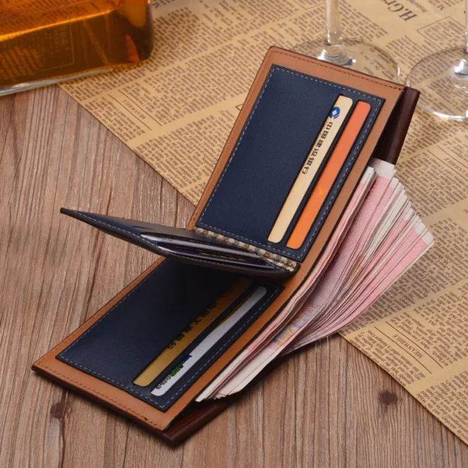Vintage Men's Wallet Leather Men's Short Wallet Slim Male Purses Money Credit Card Holders Luxury Fashion Pure Color Wallet - Image 3