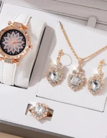 Luxury 5-Piece Women's Watch & Jewelry Gift Set – Analog Leather Watch with Necklace, Earrings, Ring & Bracelet